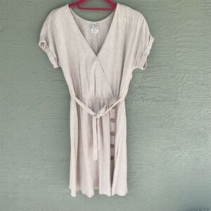 Naïf Petite Women's Beige Wrap Dress PXS Knee Length Short Sleeve